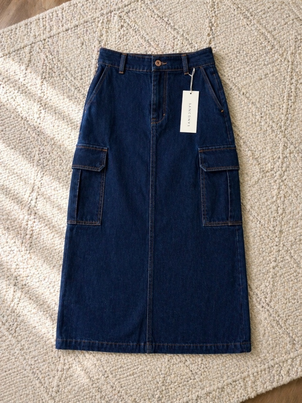 Sanctuary Blue Denim Utility Cargo Midi Skirt Size 24 NWT